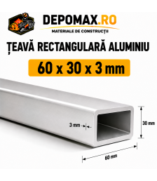 Teava rectangulara aluminiu 60 x 30 x 3 mm, 6 metri (EN AW-6060)